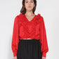 Gracia Fashion Women's V-Neck Long Sleeve Ruffle Detailed Crop Top