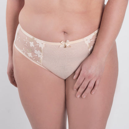 Samanta Valeria Biscuit Sheer Mesh Tulle Embroidered Brief Panty-0