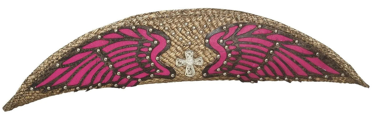 HatCountry Bullhide Western Inspiration straw cowgirl hat, side view with curved brim and leather hatband