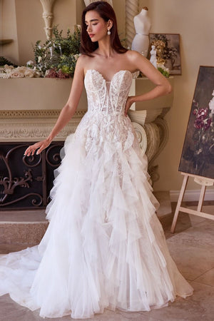 Strapless Drop Waist Cascading Wedding Dress - Farnelli
