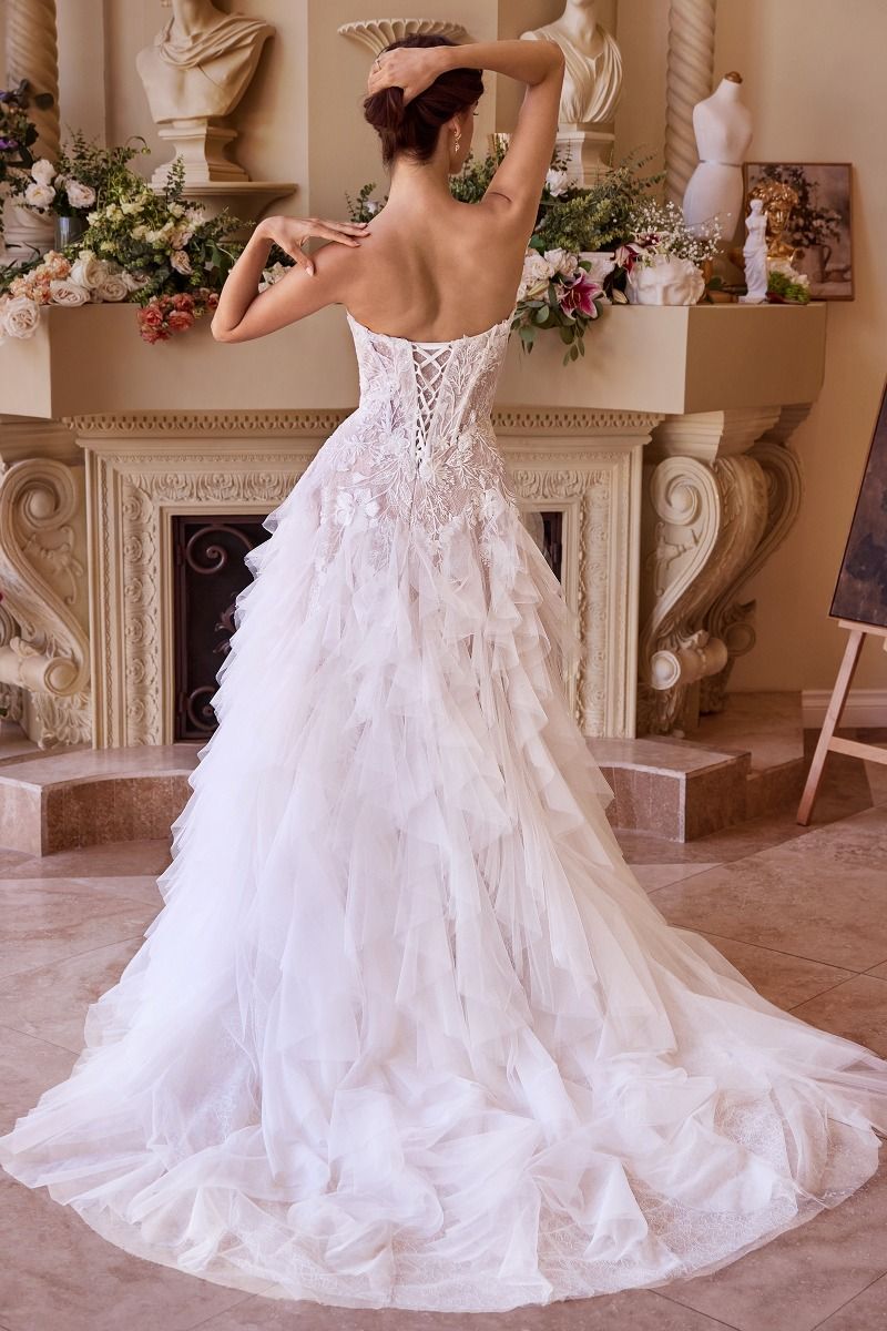 Strapless Drop Waist Cascading Wedding Dress - Farnelli
