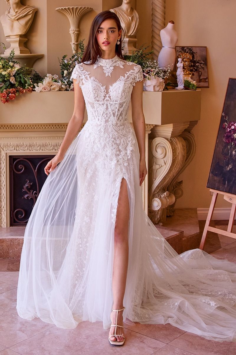 Lace & Tulle Short Sleeve Wedding Gown - Farnelli