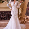 Long Sleeve Lace Mermaid Bridal Gown - Off White-Nude