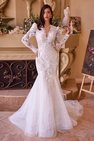 Long Sleeve Lace Mermaid Bridal Gown - Farnelli