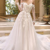 Off-The-Shoulder Neckline with Sheer Illusion Sleeves and A Corseted Bodice. - Off White