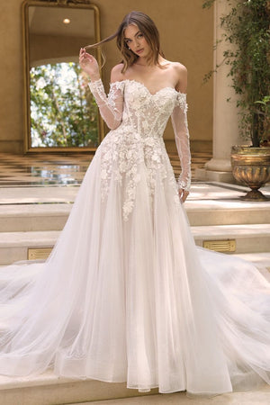 Off-The-Shoulder Neckline with Sheer Illusion Sleeves and A Corseted Bodice. - Farnelli