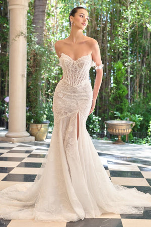 Fitted Gown an Illusion Corset Bodice and Dimensional Floral Lace - Farnelli
