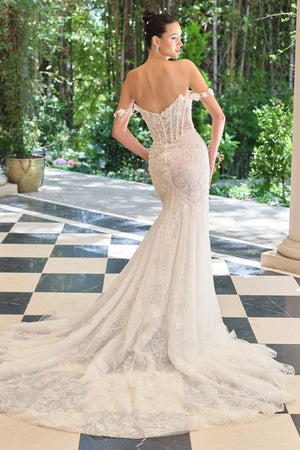 Fitted Gown an Illusion Corset Bodice and Dimensional Floral Lace - Farnelli