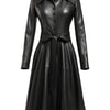 Women’s Black Leather Long Coat - Black