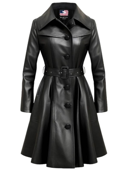 Women’s Black Real Long Leather Coat