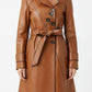 Women Stylish Italian Brown Leather Winter Coat
