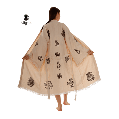 Women's Aztec Cotton Bathrobe – Long Kimono Style Robe