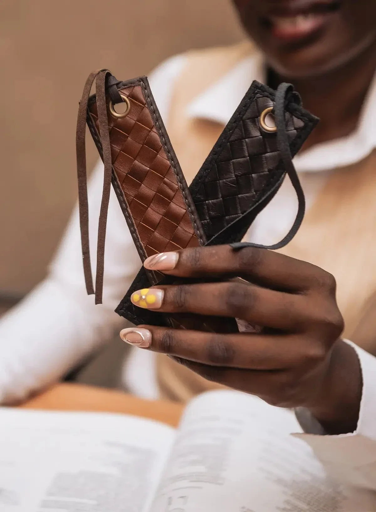 Deux Mains woven bookmark with colorful woven texture and handcrafted design