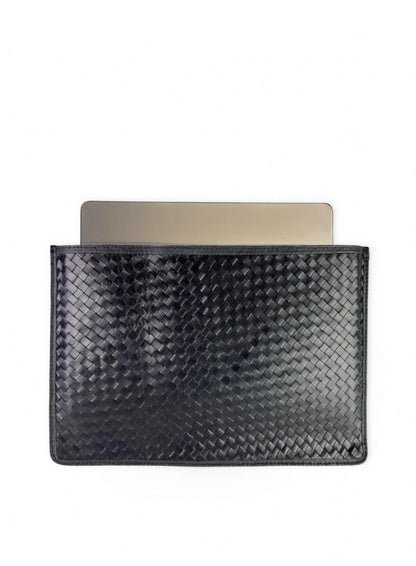 Deux Mains woven black laptop sleeve, front view
