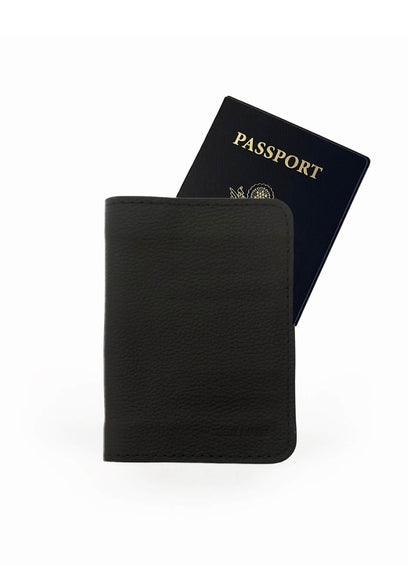 Black woven Deux Mains passport holder, front view