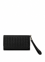 Deux Mains woven black wristlet wallet with zip closure and wrist strap