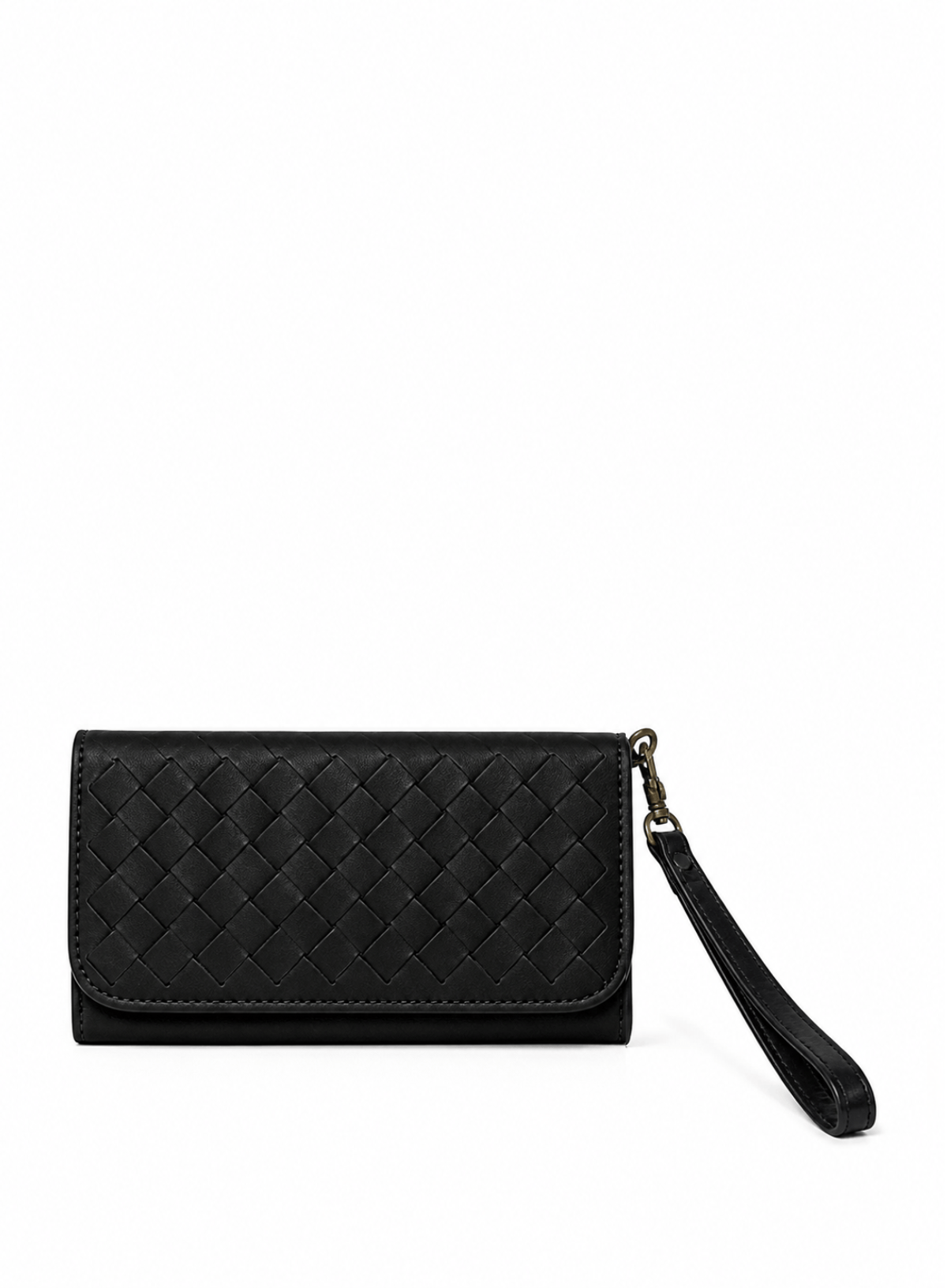 Deux Mains woven black wristlet wallet with zip closure and wrist strap