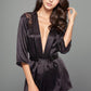 Soft satin robe with lace trim, women's lingerie by 3wishes.com, featuring smooth fabric and delicate lace details.