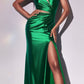 Ladivine Y025 Floor Length Fitted Asymmetrical Satin Gown with Slit