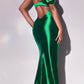 Ladivine Y025 Floor Length Fitted Asymmetrical Satin Gown with Slit