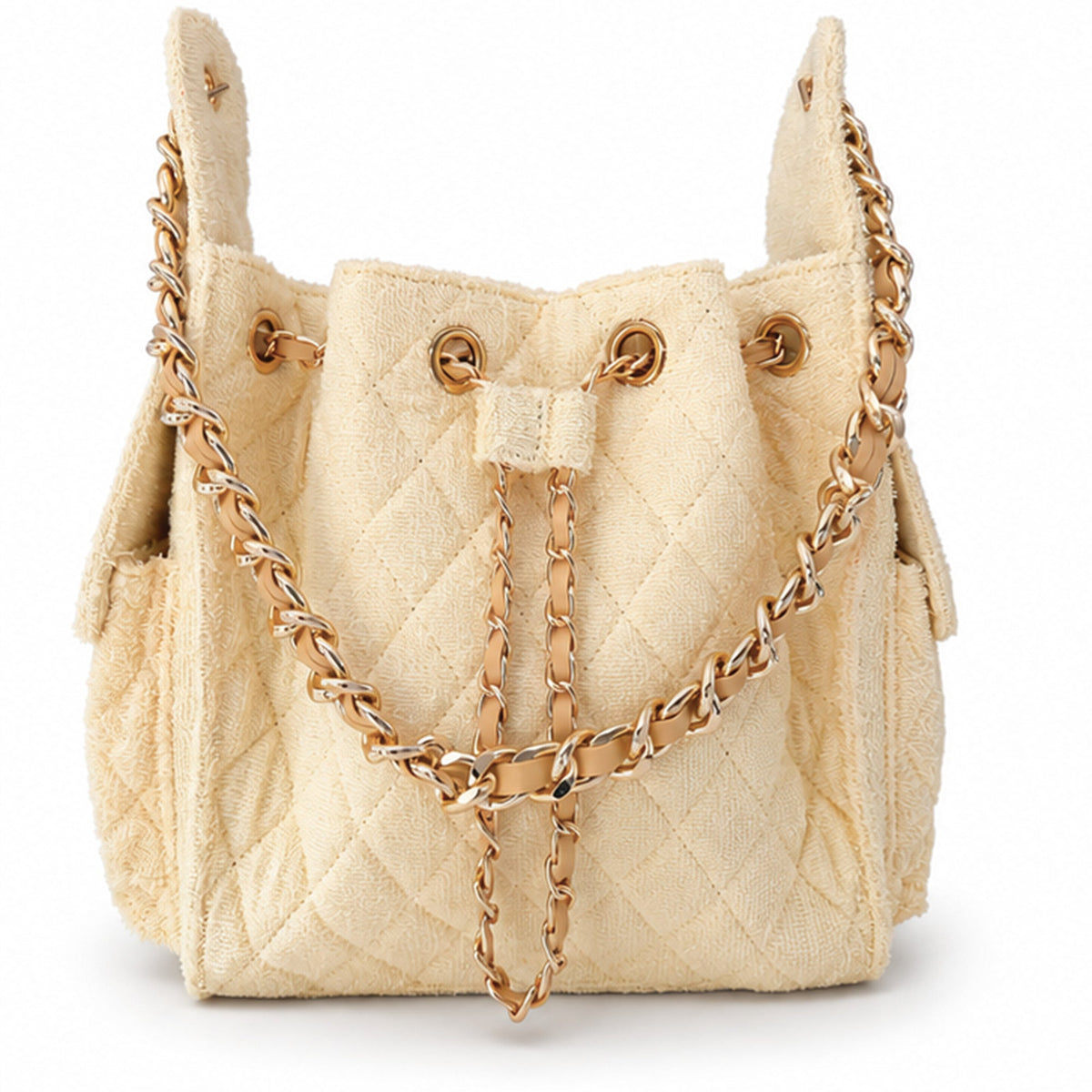 BEACH HAUS Bayshore Small Bucket Bag in butter yellow with a structured silhouette and top handle