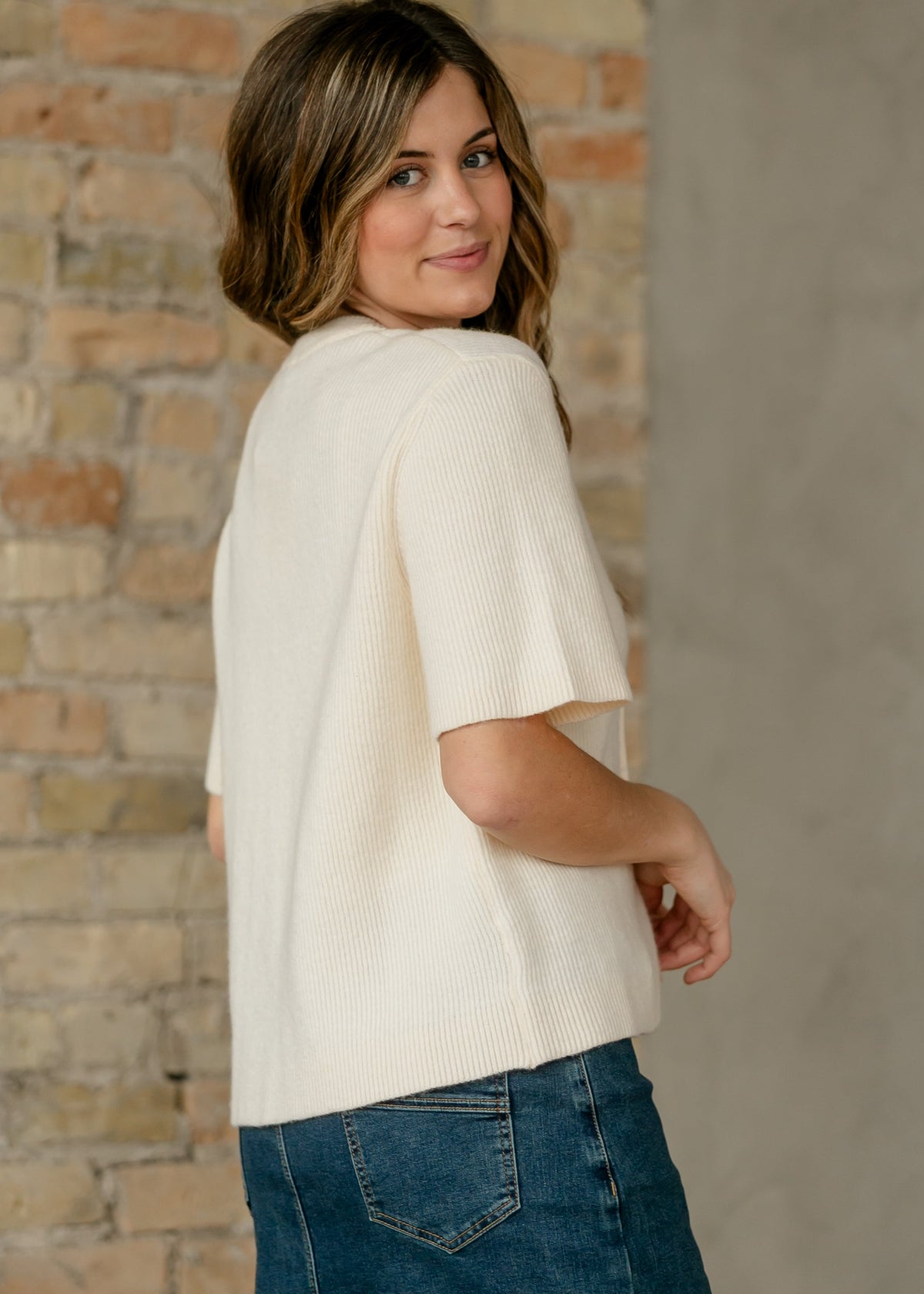 Inherit Co. Zadie ivory short sleeve button-front cardigan for layering