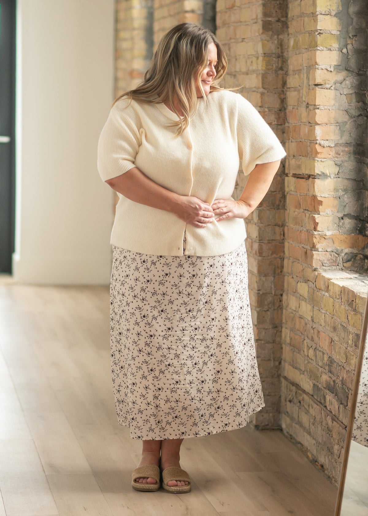 Ivory short sleeve button-front cardigan by Inherit Co. from the IC Layering Essentials collection