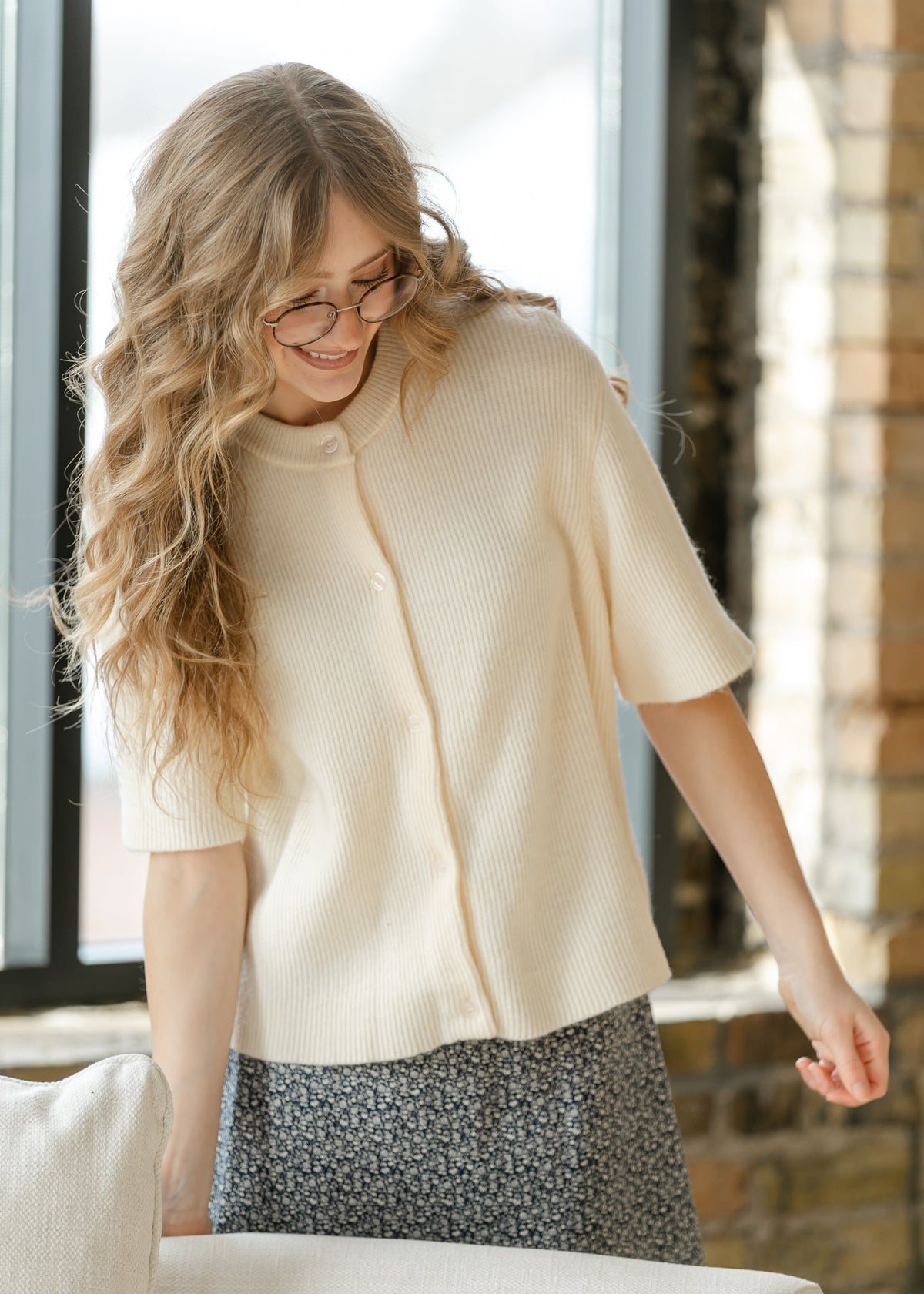 Inherit Co. Zadie ivory short sleeve button-front cardigan for layering