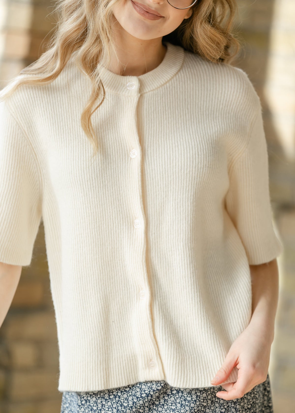 Inherit Co. Zadie ivory short sleeve button-front cardigan from IC Layering Essentials collection